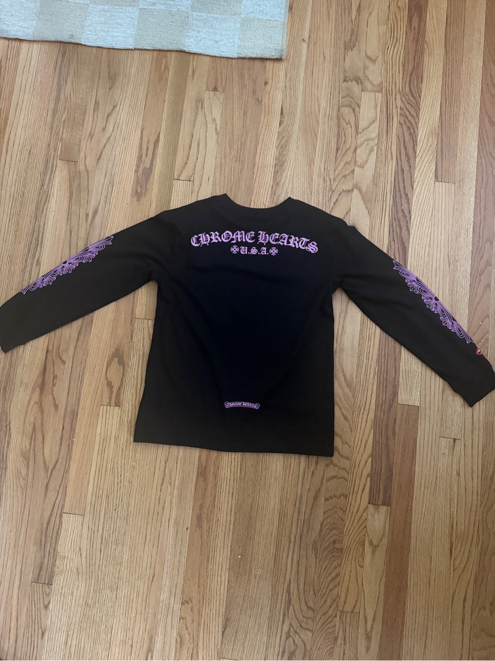 Chrome Hearts Black Long Sleeve Tee with Purple Script & Sleeve Graphics